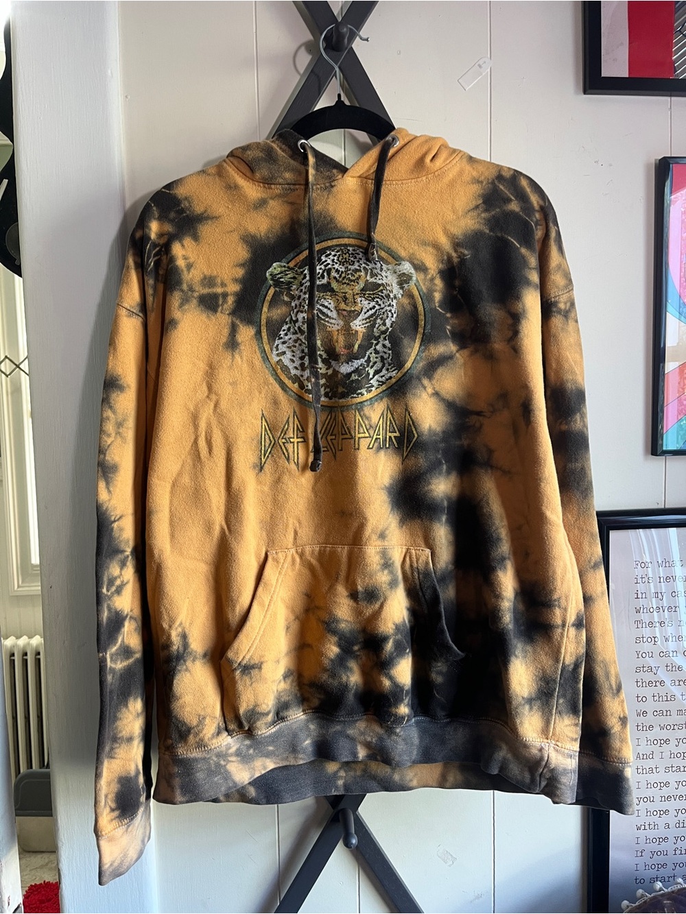 Orange Tie-Dye Hoodie with Def Leopard Graphic